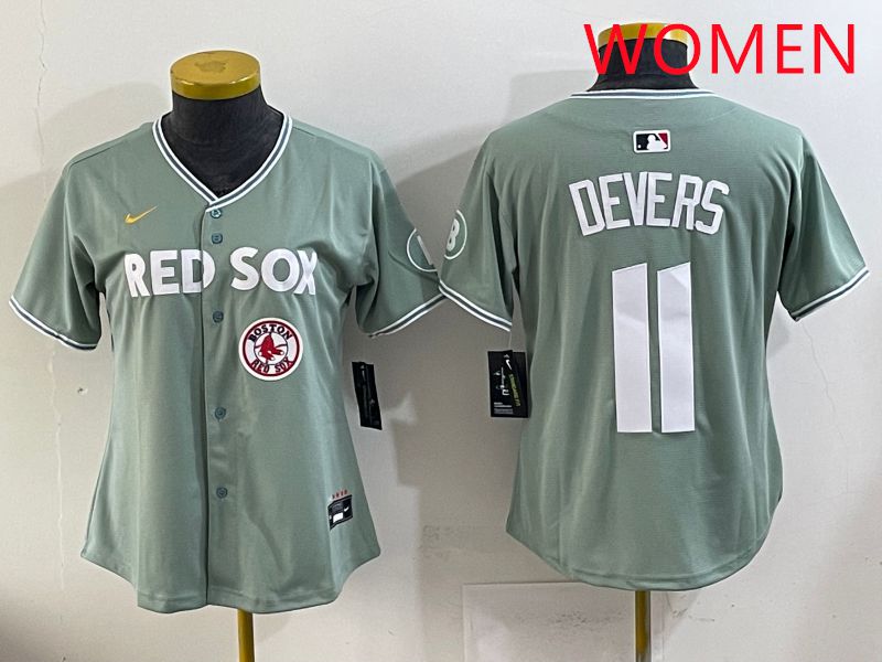 Women 2025 Boston Red Sox 11 Devers Light Green Joint Name Nike MLB Jersey style 1